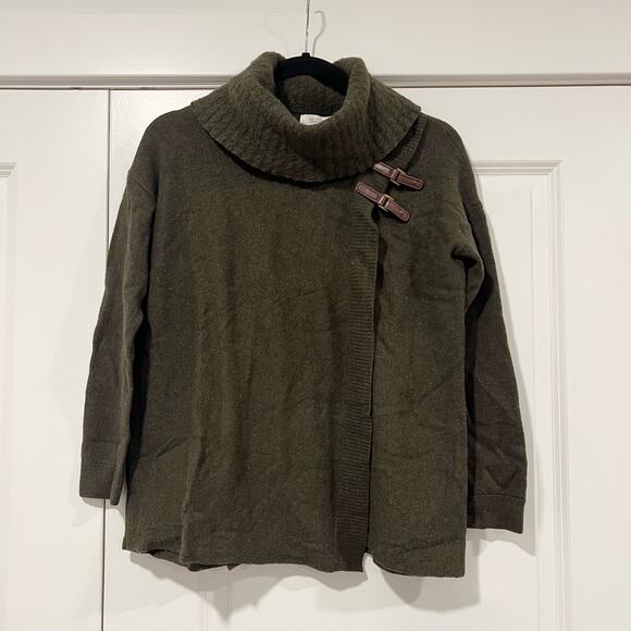 Ellen Tracy Women's 100% Extra Fine Merino Wool Sweater Leather Detail‎ M - Picture 1 of 12